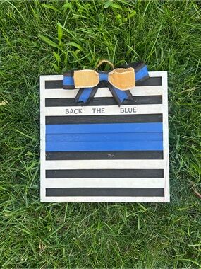 Home Decorative Bow Wall Sign - Blue, Black and White